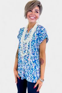 Blue Multi Lizzy Short Sleeve Top sold by ZZs