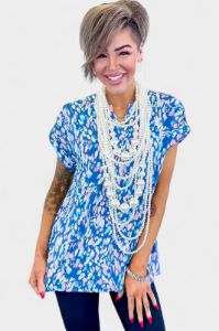 Blue Multi Lizzy Short Sleeve Top sold by ZZs