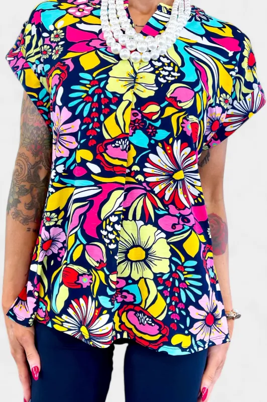 Navy Floral Lizzy Short Sleeve Top sold by ZZs