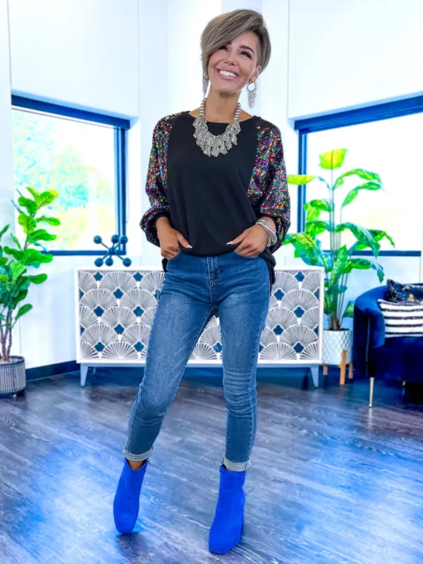 Sequin Contrast Top | Black sold by ZZs