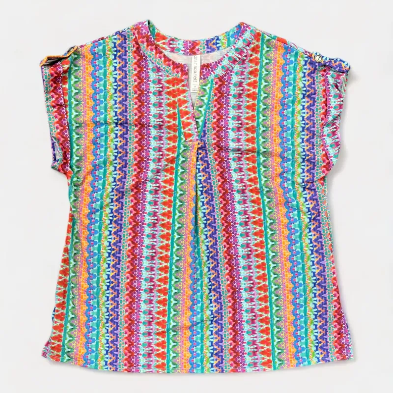 Multi Tribal Lizzy Short Sleeve Top sold by ZZs