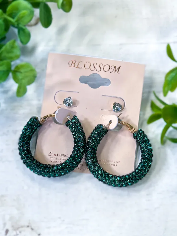 Rhinestone Hoop Earrings | Green sold by ZZs