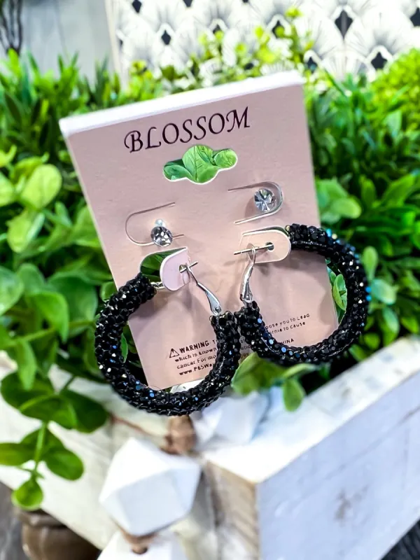 Rhinestone Hoop Earrings | Black sold by ZZs