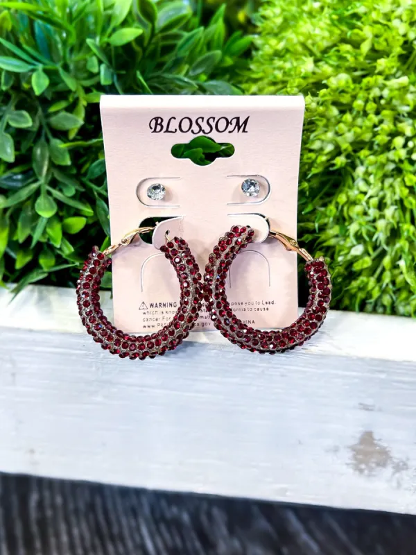 Red Rhinestone Hoop Earrings sold by ZZs