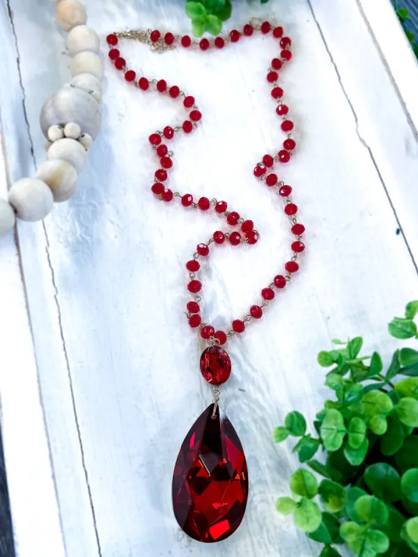 Crystal Teardrop Necklace | Red sold by ZZs