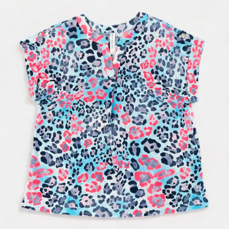 Blue & Pink Animal Lizzy Short Sleeve Top sold by ZZs