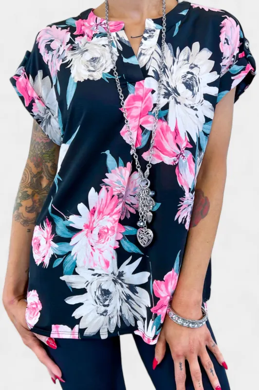 Black Floral Lizzy Short Sleeve Top sold by ZZs