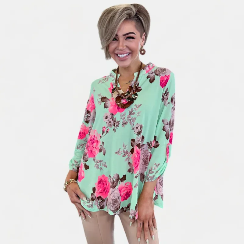 Mint Floral Lizzy Top sold by ZZs