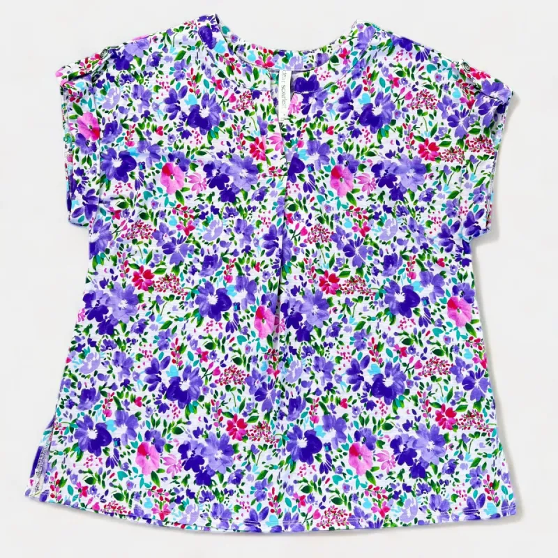 Lavender Multi Floral Lizzy Short Sleeve Top sold by ZZs