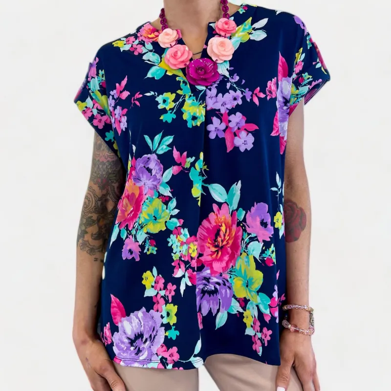 Navy Floral Lizzy Short Sleeve Top sold by ZZs