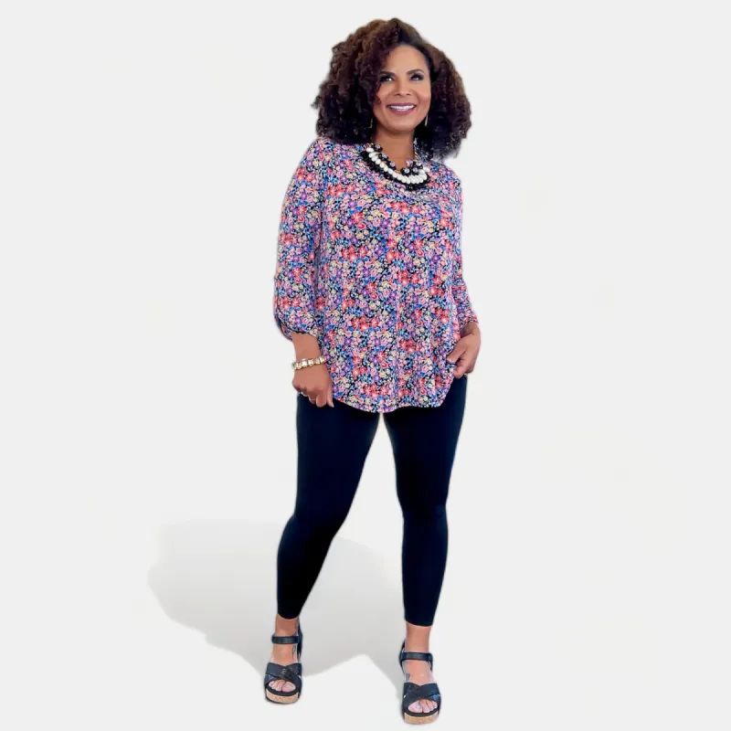 Black Multi Floral Lizzy Top sold by ZZs