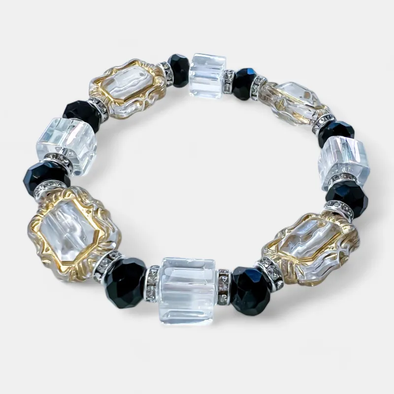 Black Glass Stone Stretch Bracelet sold by ZZs