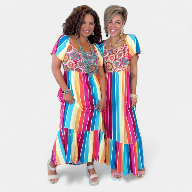Crochet Medallion Multi Stripe Maxi Dress sold by ZZs