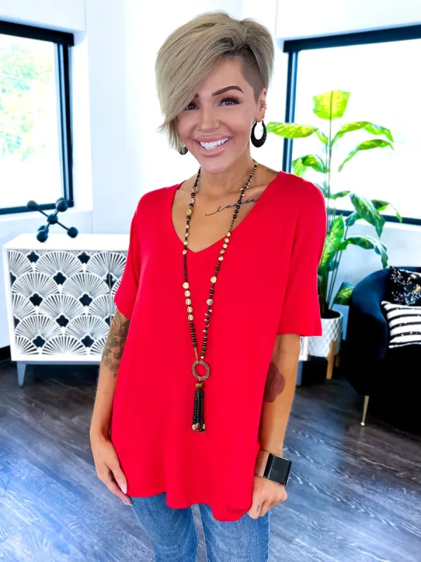 Boyfriend V-Neck Tee | Red [NO RETURNS] sold by ZZs