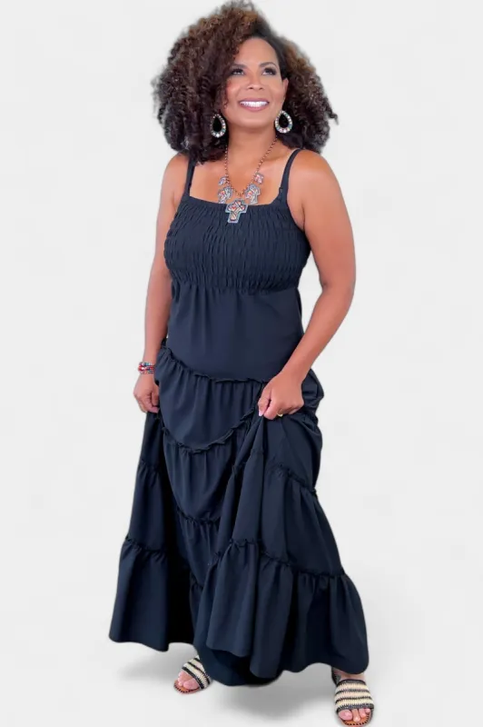 Black Smocked Cami Maxi Dress sold by ZZs