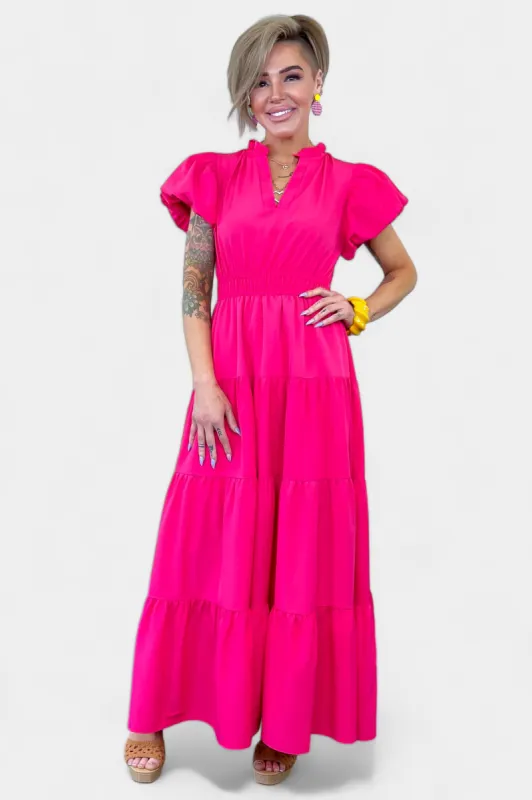 Pink Puff Sleeve Maxi Dress sold by ZZs