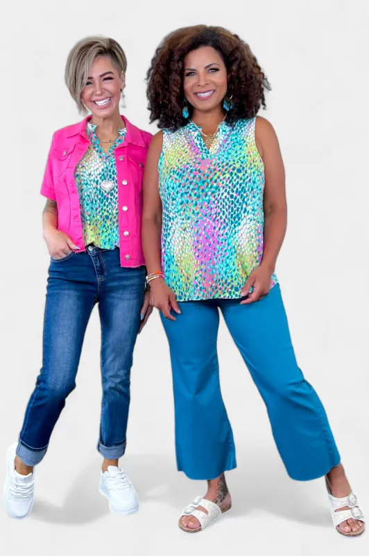 Green Multi Abstract Lizzy Tank Top sold by ZZs