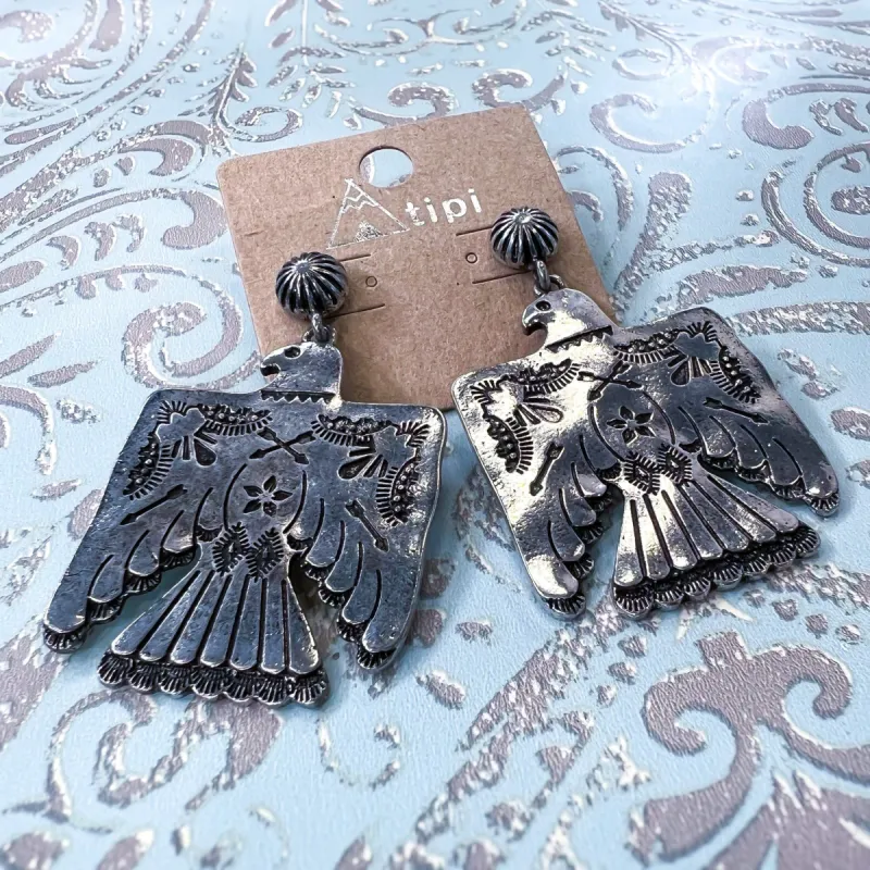 Silver Western Concho Thunderbird Earrings sold by ZZs