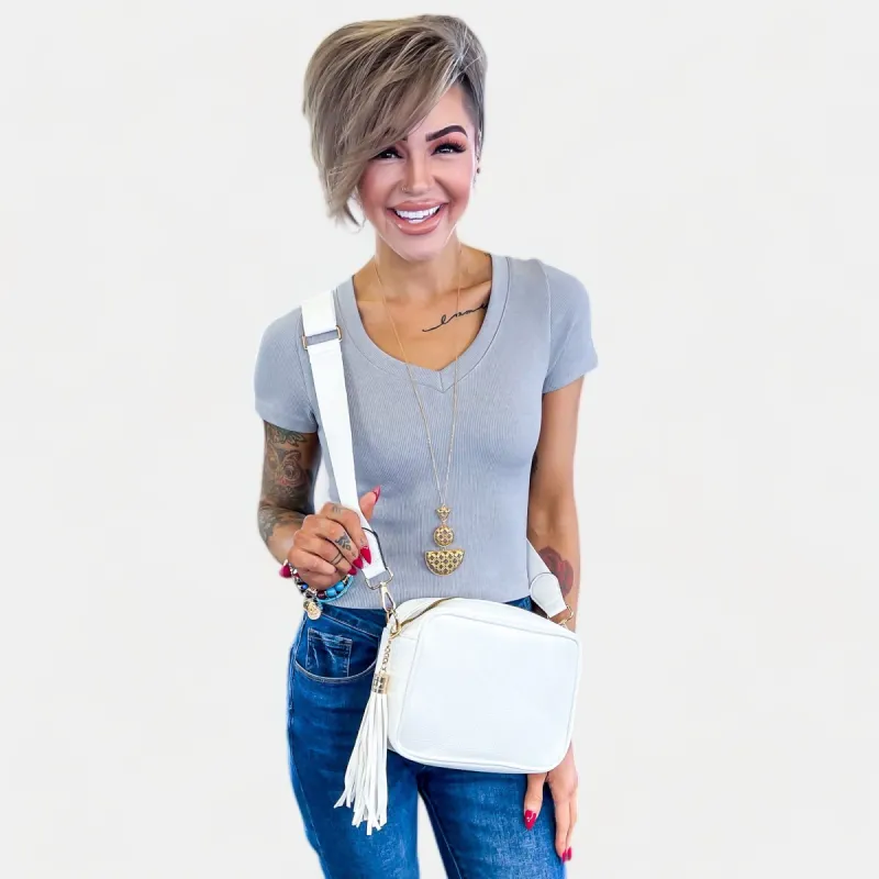 White Faux Leather Crossbody Bag sold by ZZs