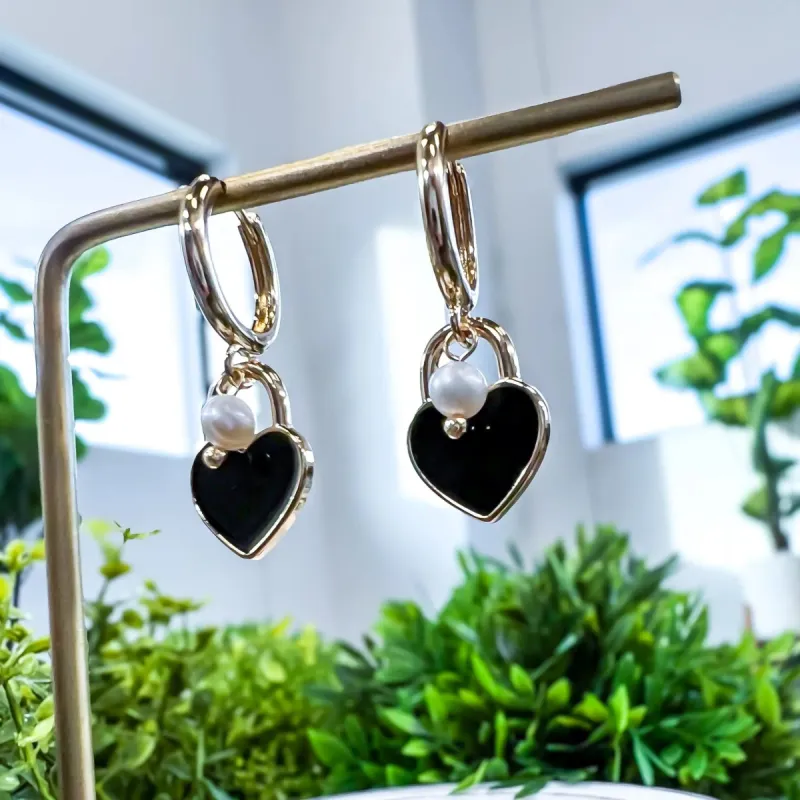 Black Enamel Heart Earrings sold by ZZs