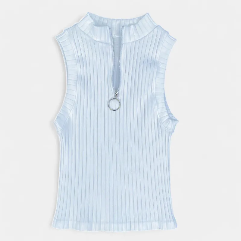 White Ribbed Zipper Tank sold by ZZs