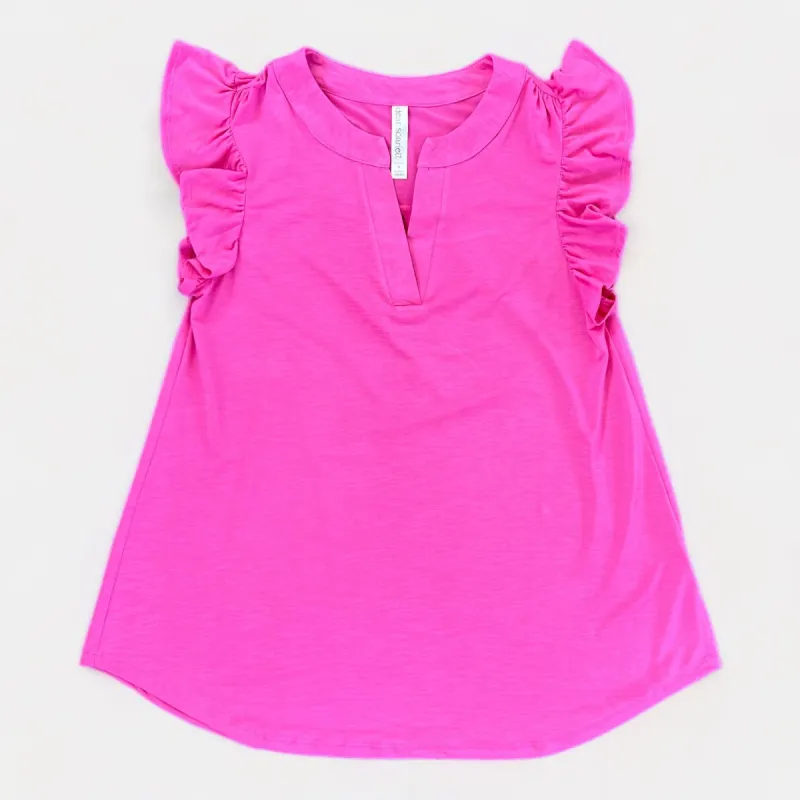 Magenta Lizzy Flutter Sleeve Top sold by ZZs