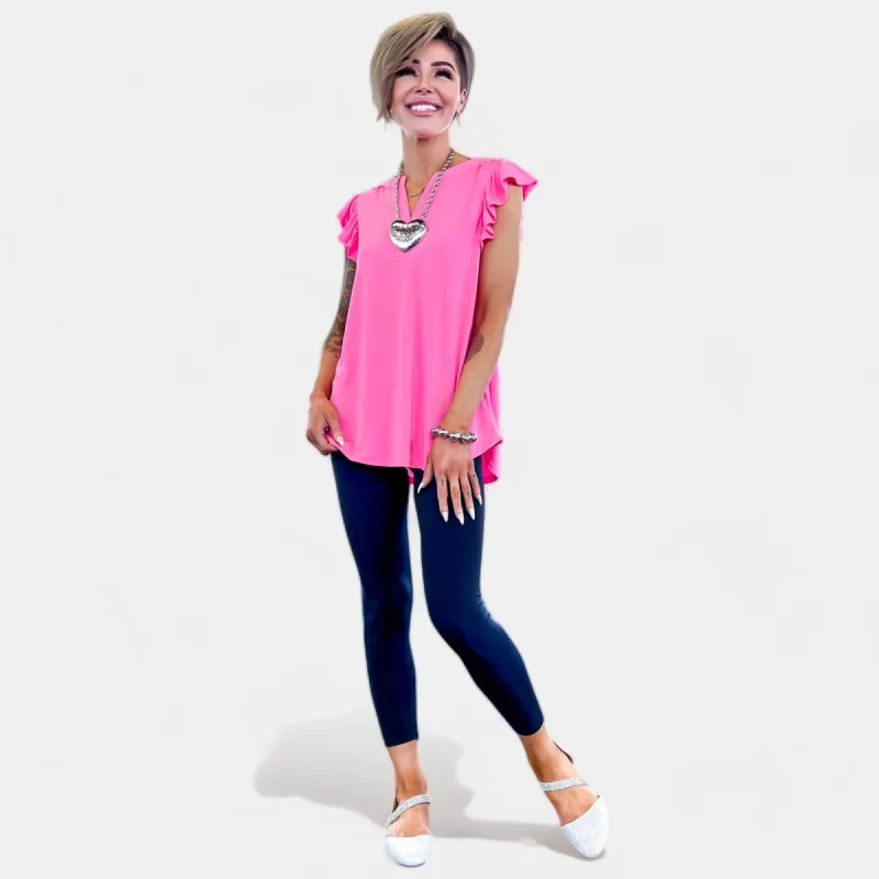 Neon Pink Lizzy Flutter Sleeve Top sold by ZZs
