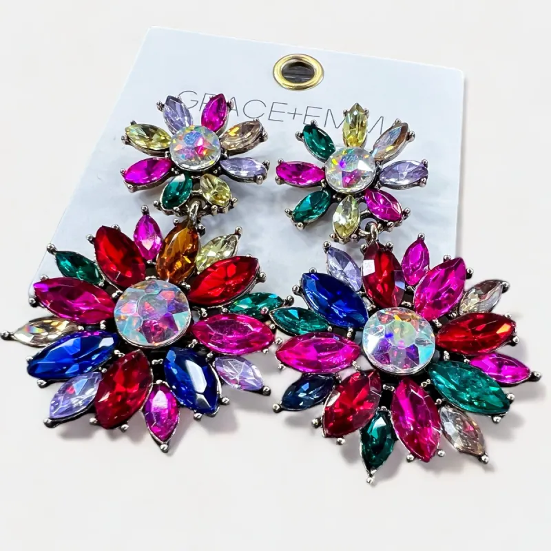 Multi Crystal Flower Drop Earrings sold by ZZs