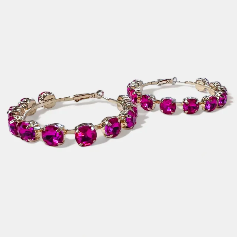 Fuchsia Crystal Hoop Earrings sold by ZZs
