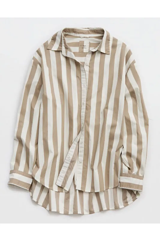 Aerie Good Day Button Down Shirt Women's Beige XXS sold by American Eagle