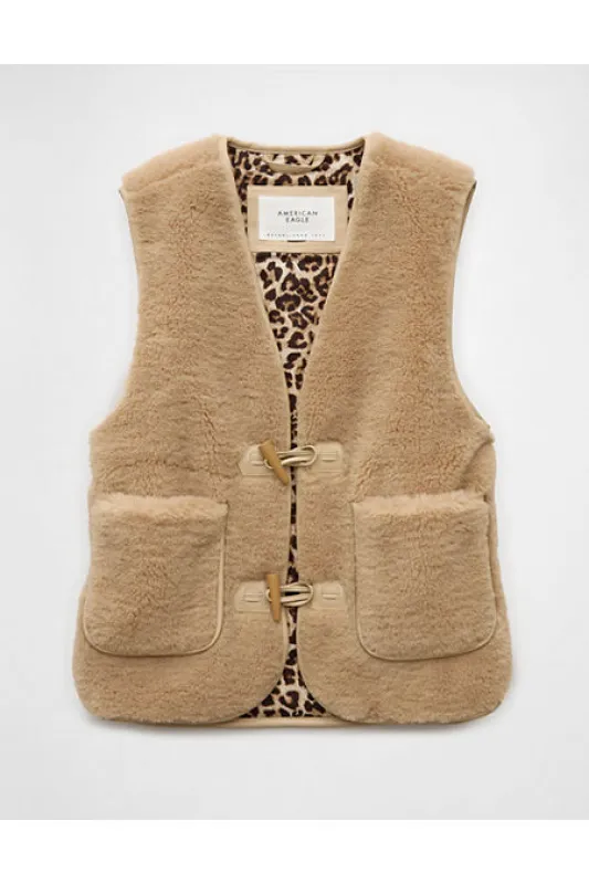 AE Sherpa Vest Women's Khaki L sold by American Eagle