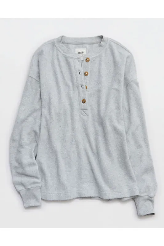 Aerie Sherpa Henley Sweatshirt Women's Medium Heather Gray XS sold by American Eagle