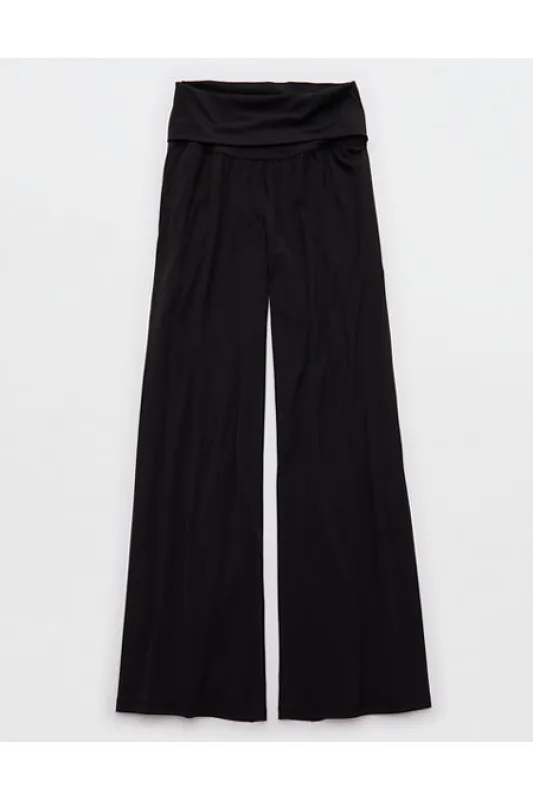 OFFLINE By Aerie Real Me Foldover Super Wide Leg Pant Women's True Black XL Short made by American Eagle
