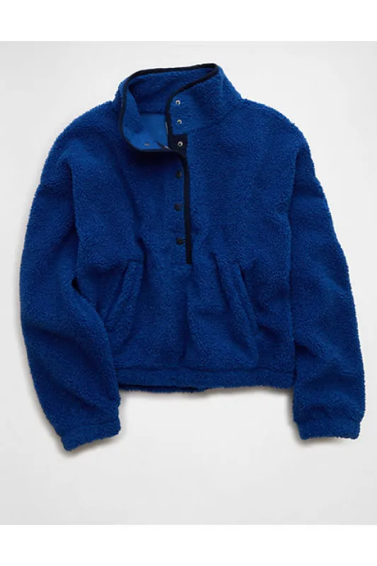 AE Relaxed Sherpa Fleece Henley Sweatshirt Women's Blue XXS made by American Eagle