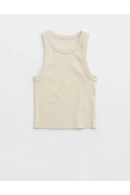 Aerie Free Spirit Ribbed Tank Top Women's Heather Frost XXS made by American Eagle