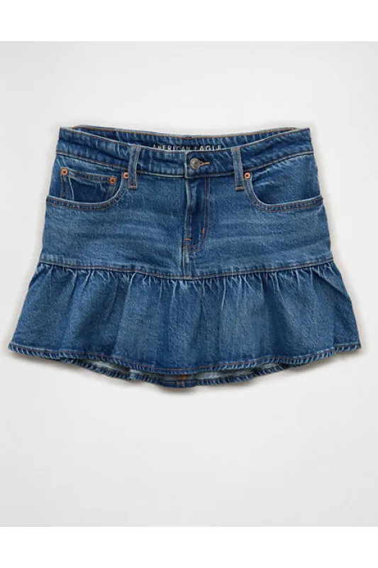 AE High-Waisted Ruffle Mini Skirt Women's Medium Vintage Wash 18 made by American Eagle