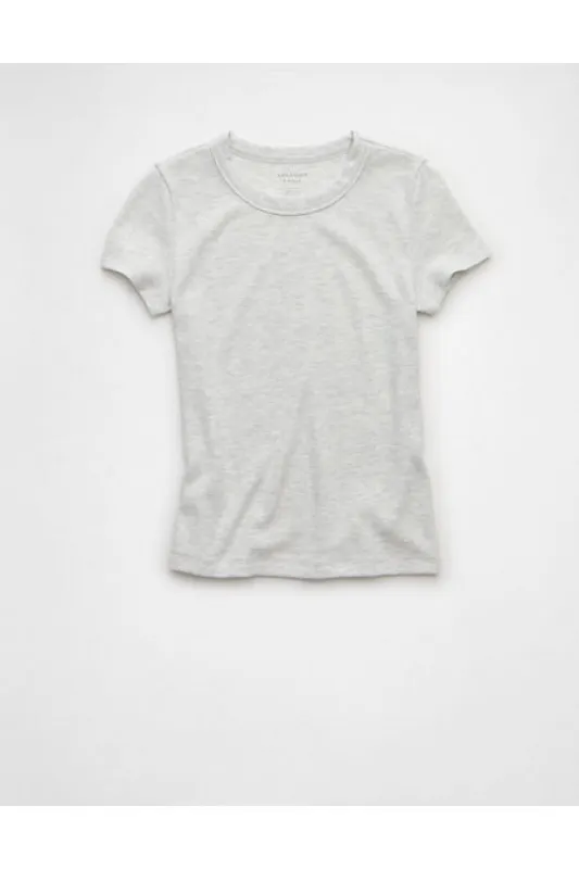 AE Waffle Hey Baby Tee Women's Light Heather Gray L made by American Eagle