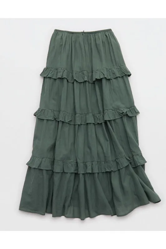 Aerie Ready To Ruffle Tiered Midaxi Skirt Women's Royal Palm L made by Aerie