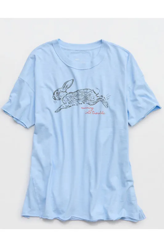 Aerie Oversized Crew Boyfriend T-Shirt Women's Blue Mist M made by American Eagle