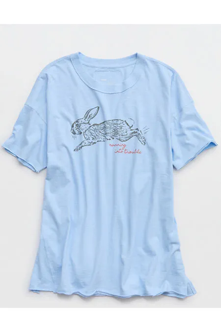 Aerie Oversized Crew Boyfriend T-Shirt Women's Blue Mist M sold by American Eagle