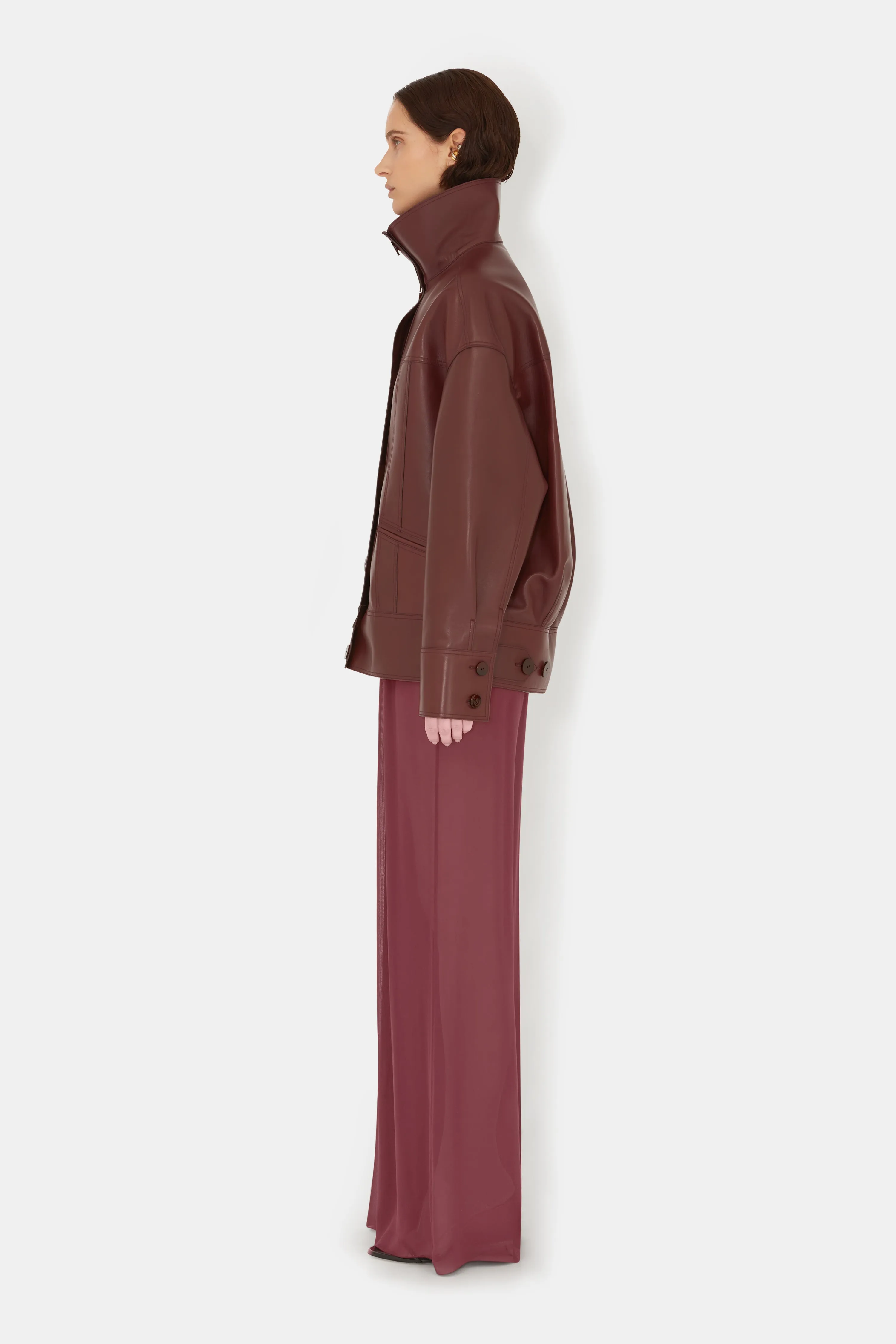 Leather Funnel Neck Jacket - Mahogany sold by Galvan product image thumbnail 2