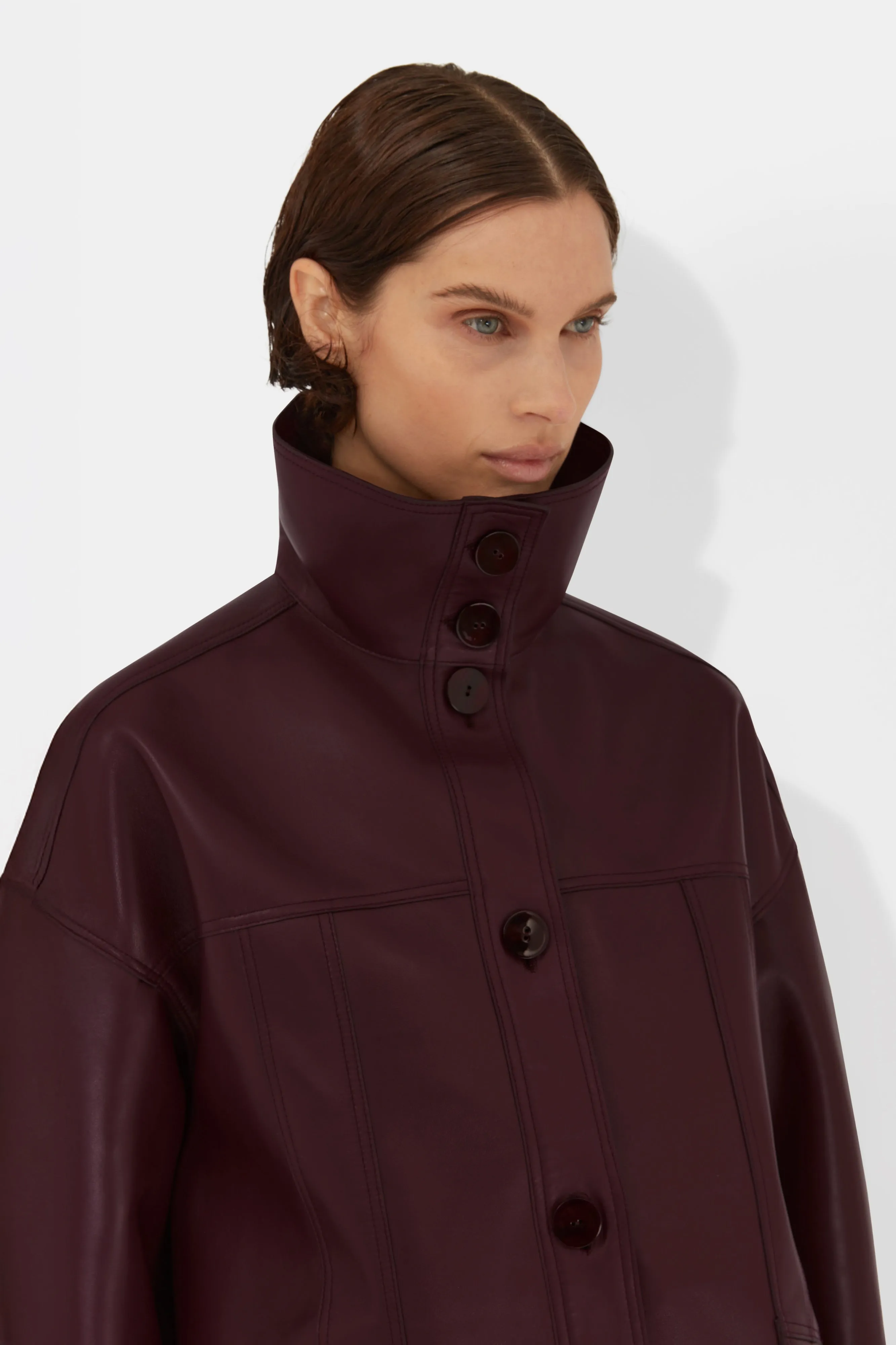 Leather Funnel Neck Jacket - Mahogany sold by Galvan product image thumbnail 4