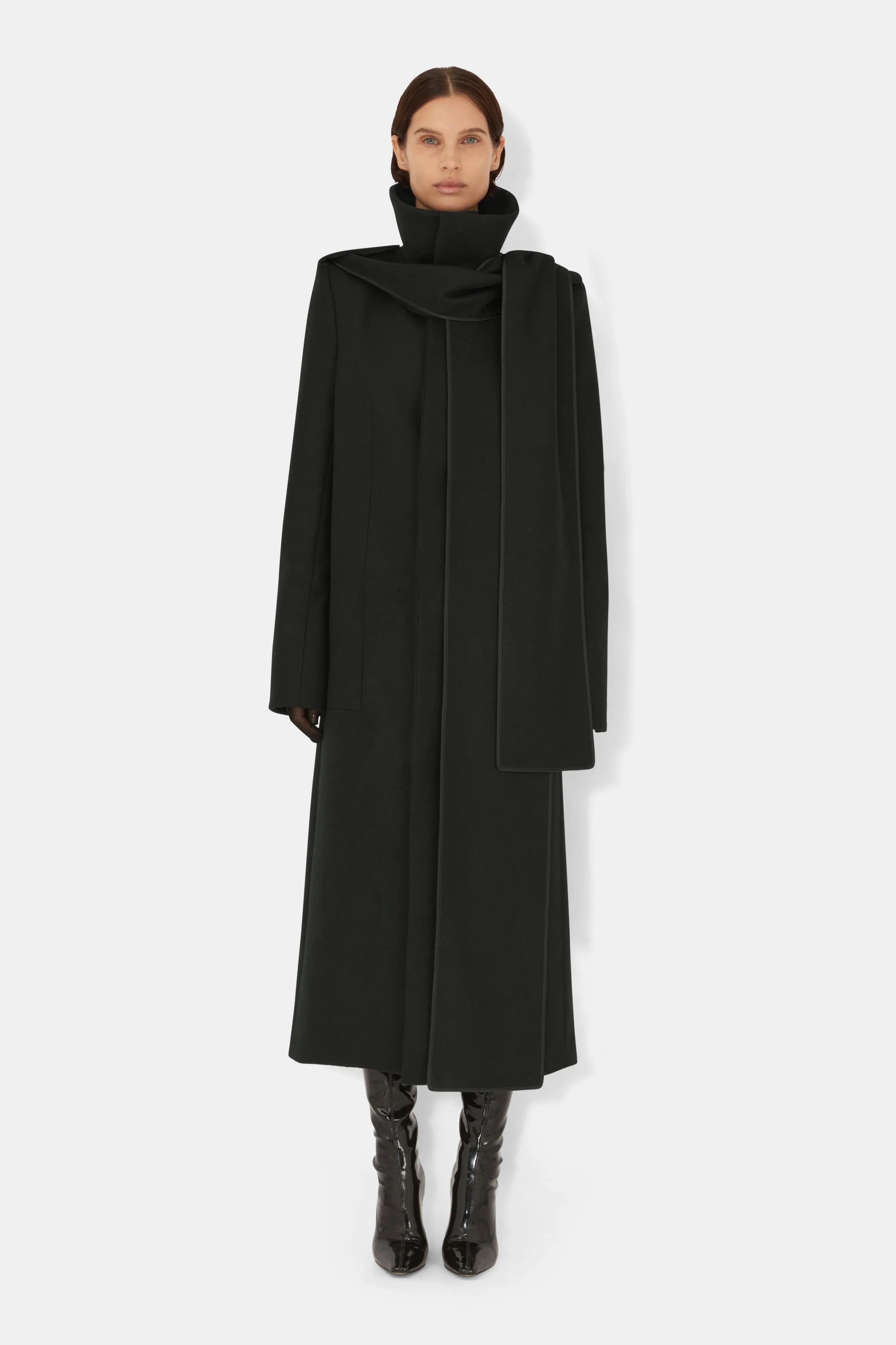 Delphinus Scarf Coat - Black sold by Galvan