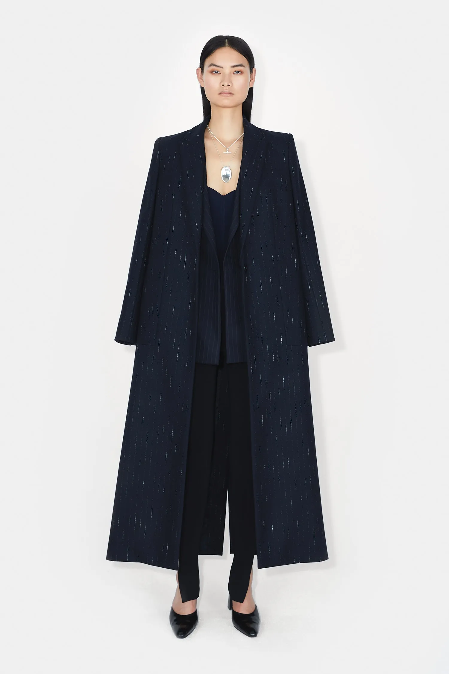 Boyfriend Coat - Midnight & Creme Pinstripe sold by Galvan