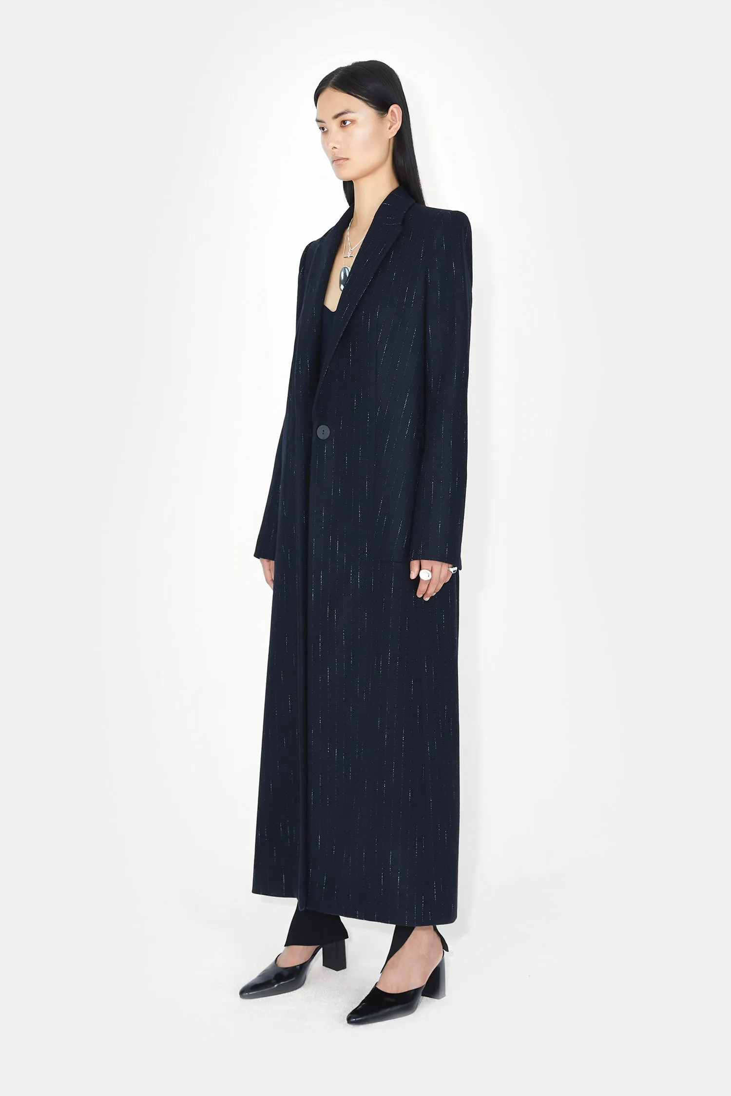 Boyfriend Coat - Midnight & Creme Pinstripe sold by Galvan product image thumbnail 2