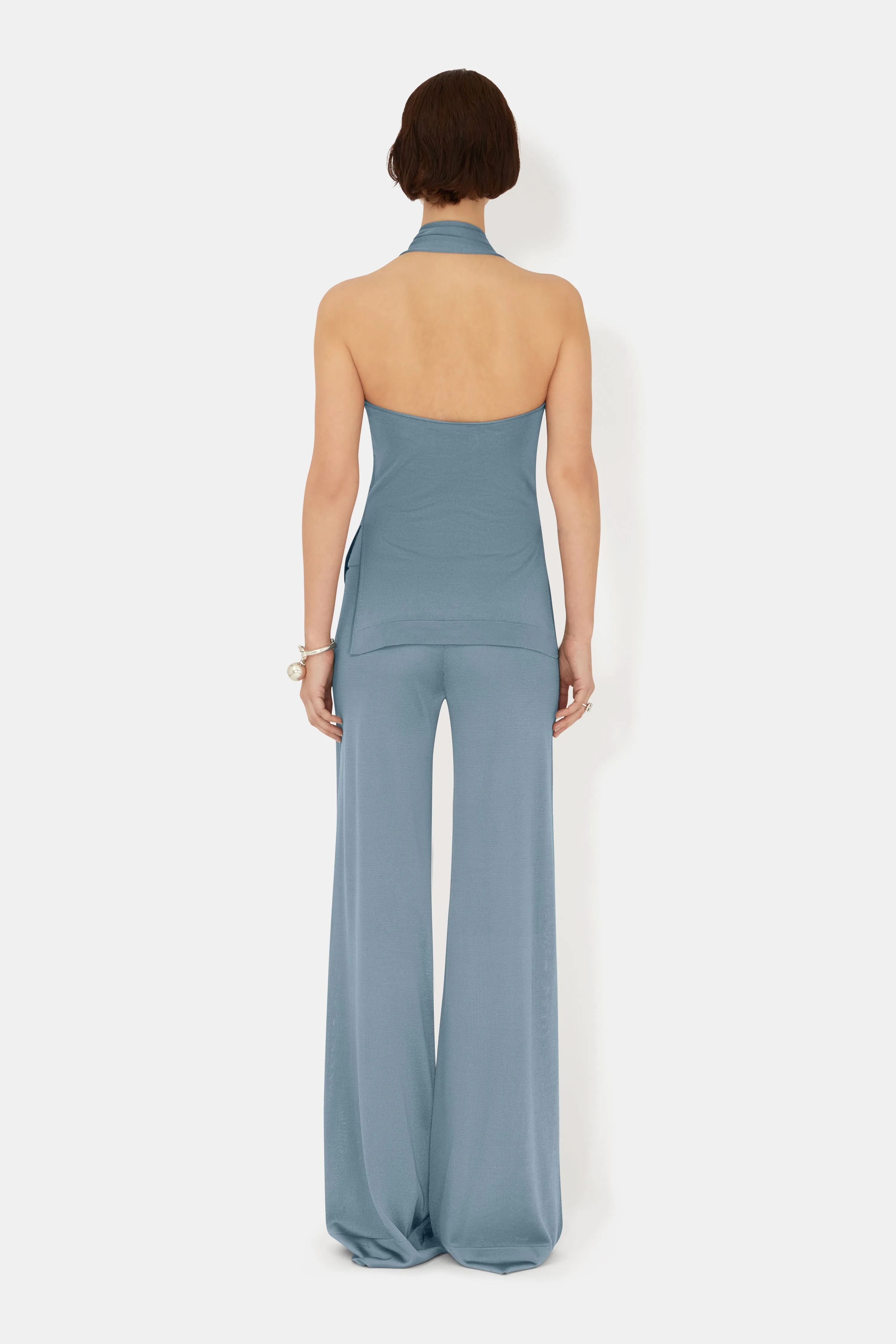 Wide Leg Knit Trouser - Dove Blue sold by Galvan product image thumbnail 3