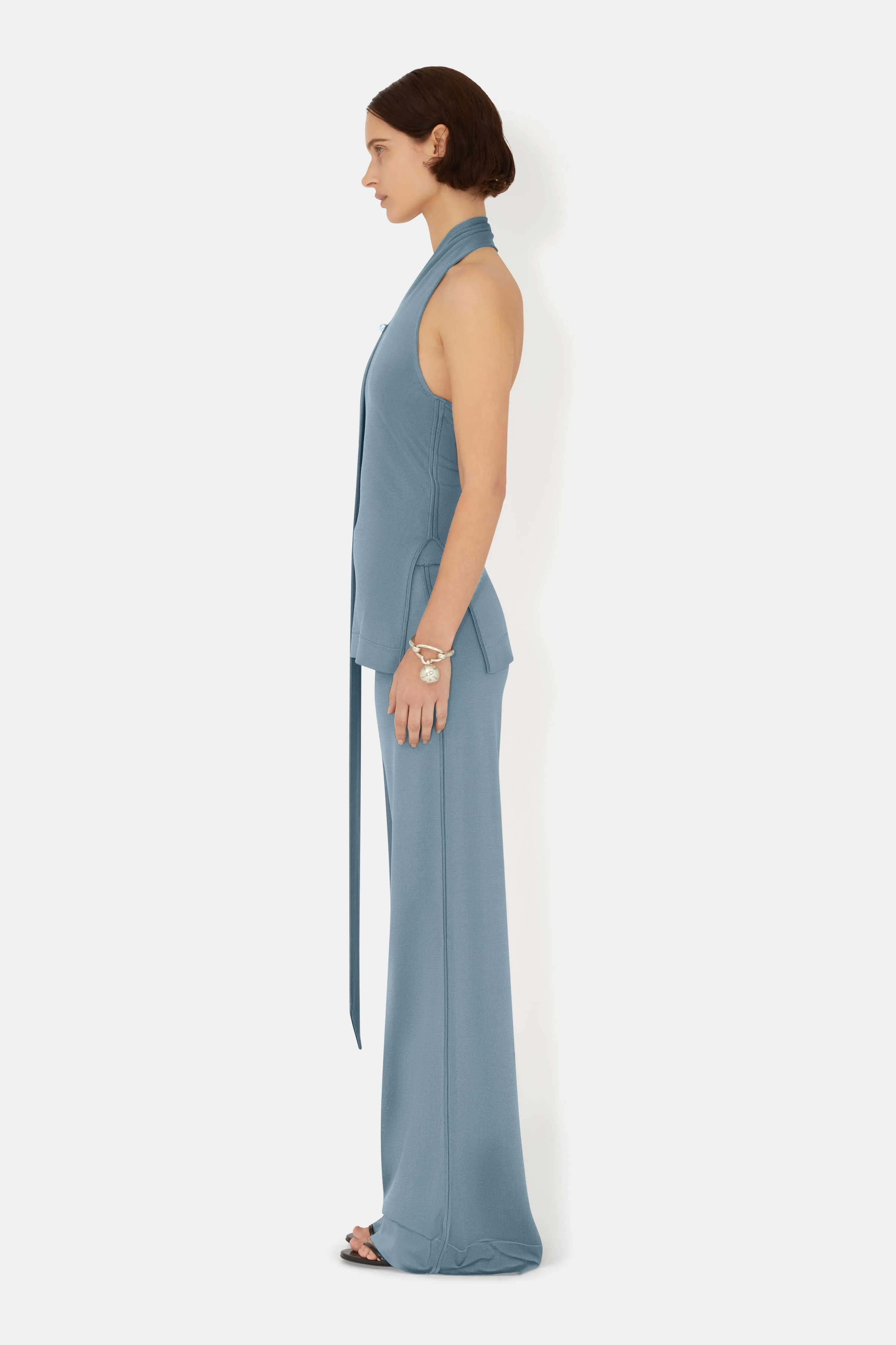 Wide Leg Knit Trouser - Dove Blue sold by Galvan product image thumbnail 2