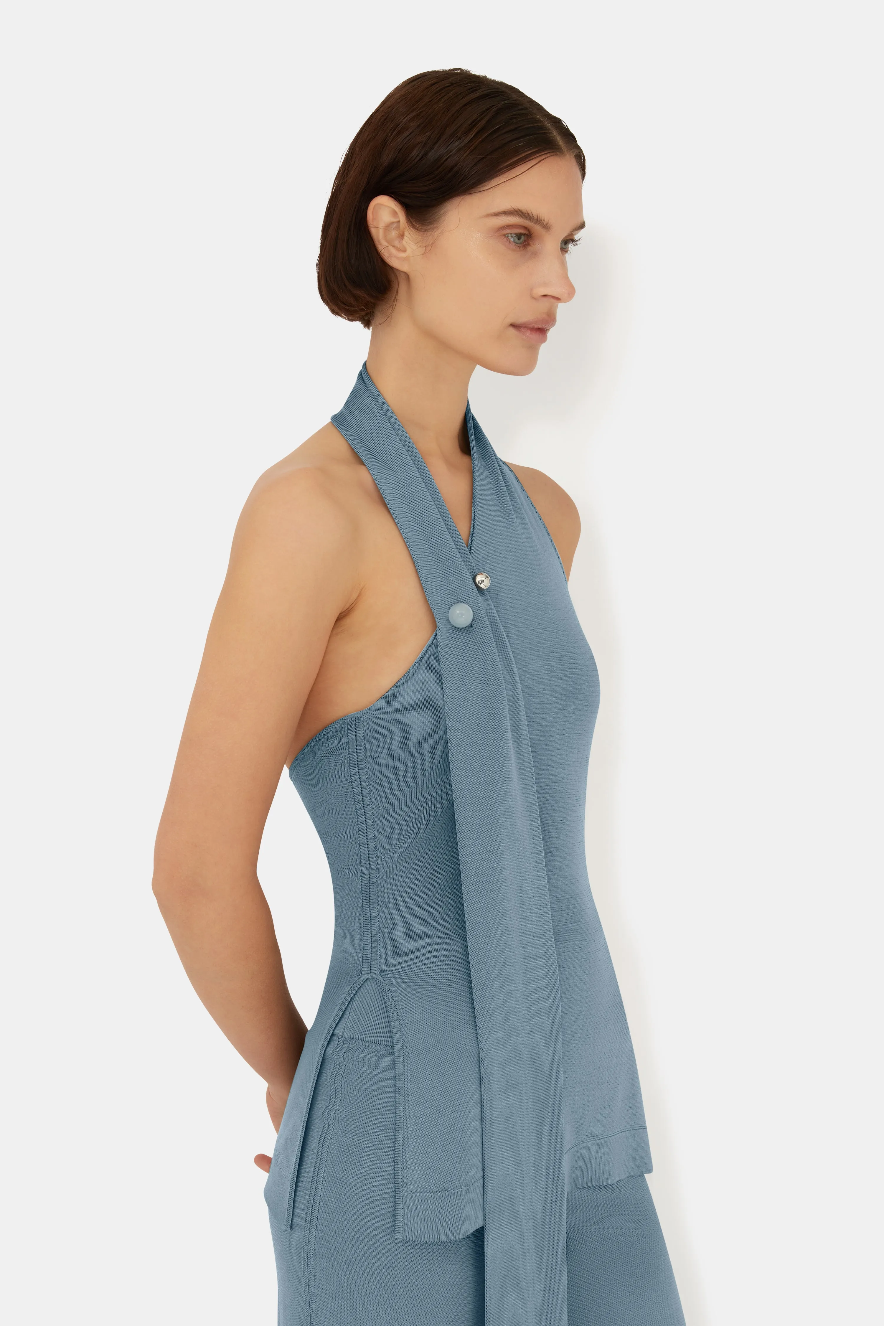 Wide Leg Knit Trouser - Dove Blue sold by Galvan product image thumbnail 4