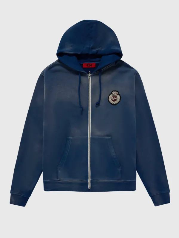 College Patch Zip-Up Hoodie in Blue sold by 424