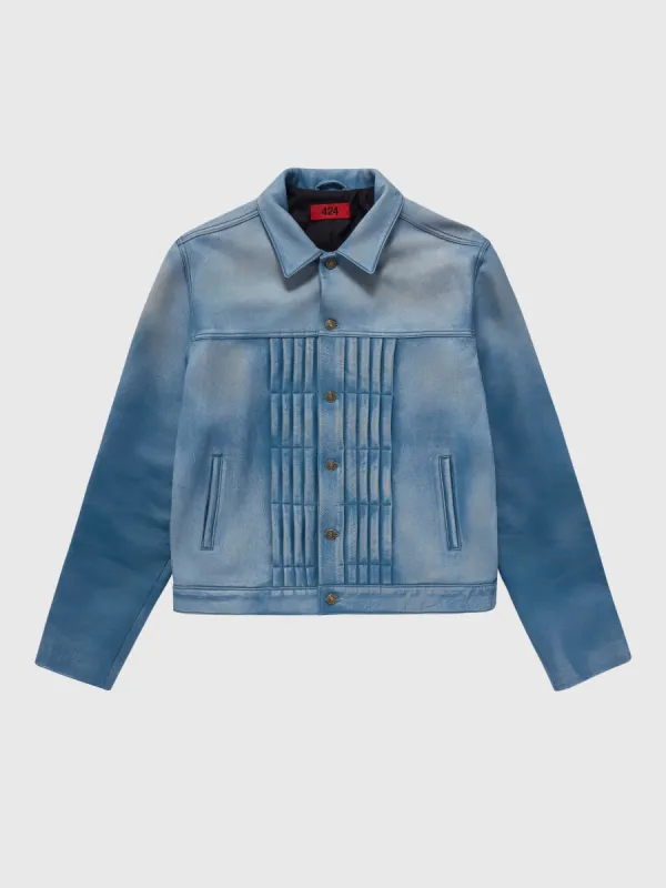 Leather Trucker Jacket in Blue sold by 424